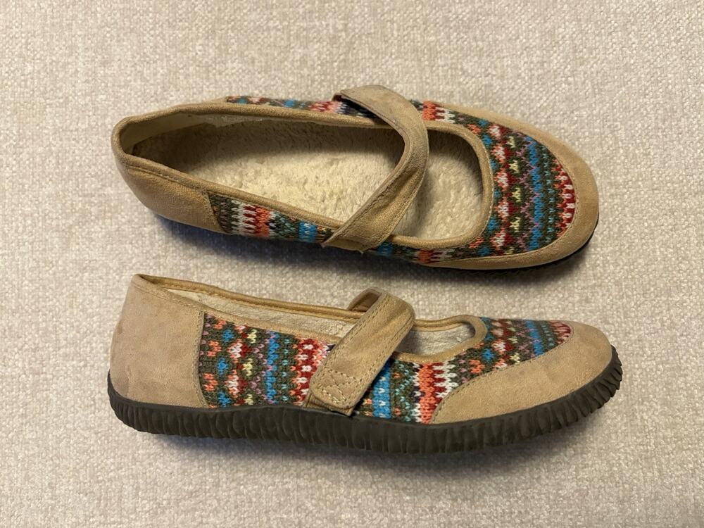 Orthaheel Alta Mary Jane Comfort Shoes Beige Fleece Lined Flats Cushioned Size 9
